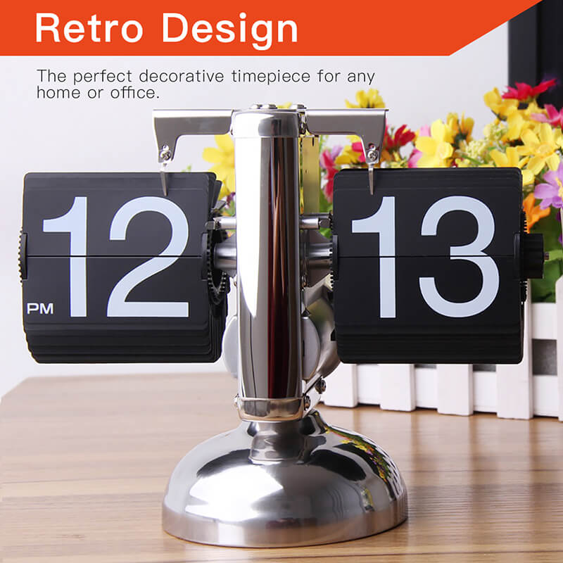 Gear Design Retro Auto Flip Clock & Alarm Clock Table Desk Home Decor Gift New 