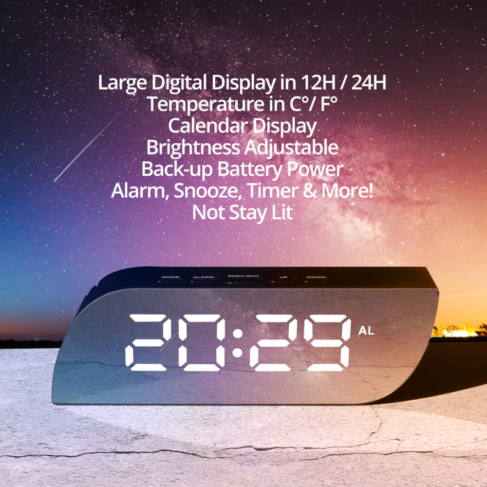Aesthetic Digital Alarm Clock Mirror Surface - Image 7