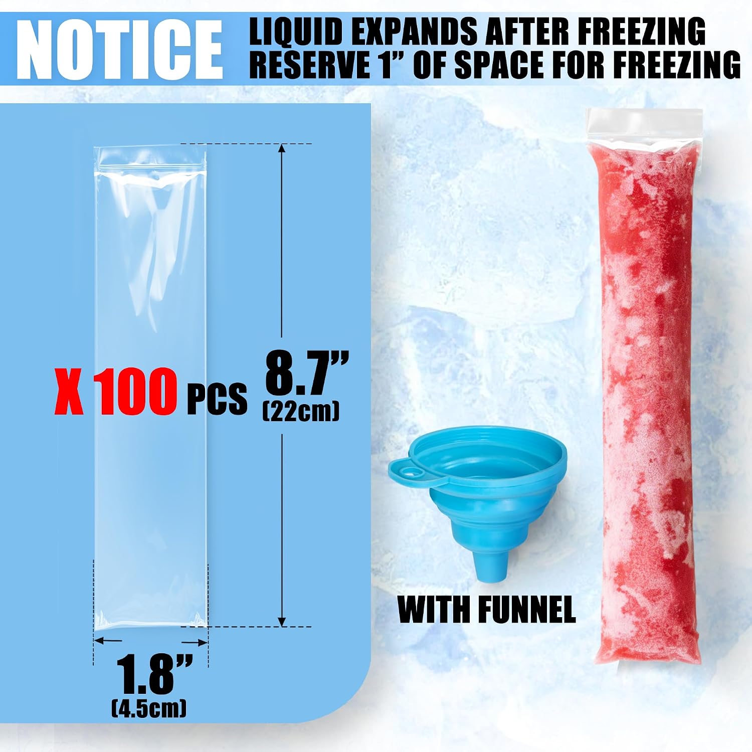 100 Pack Ice Pop Bags with Funnel