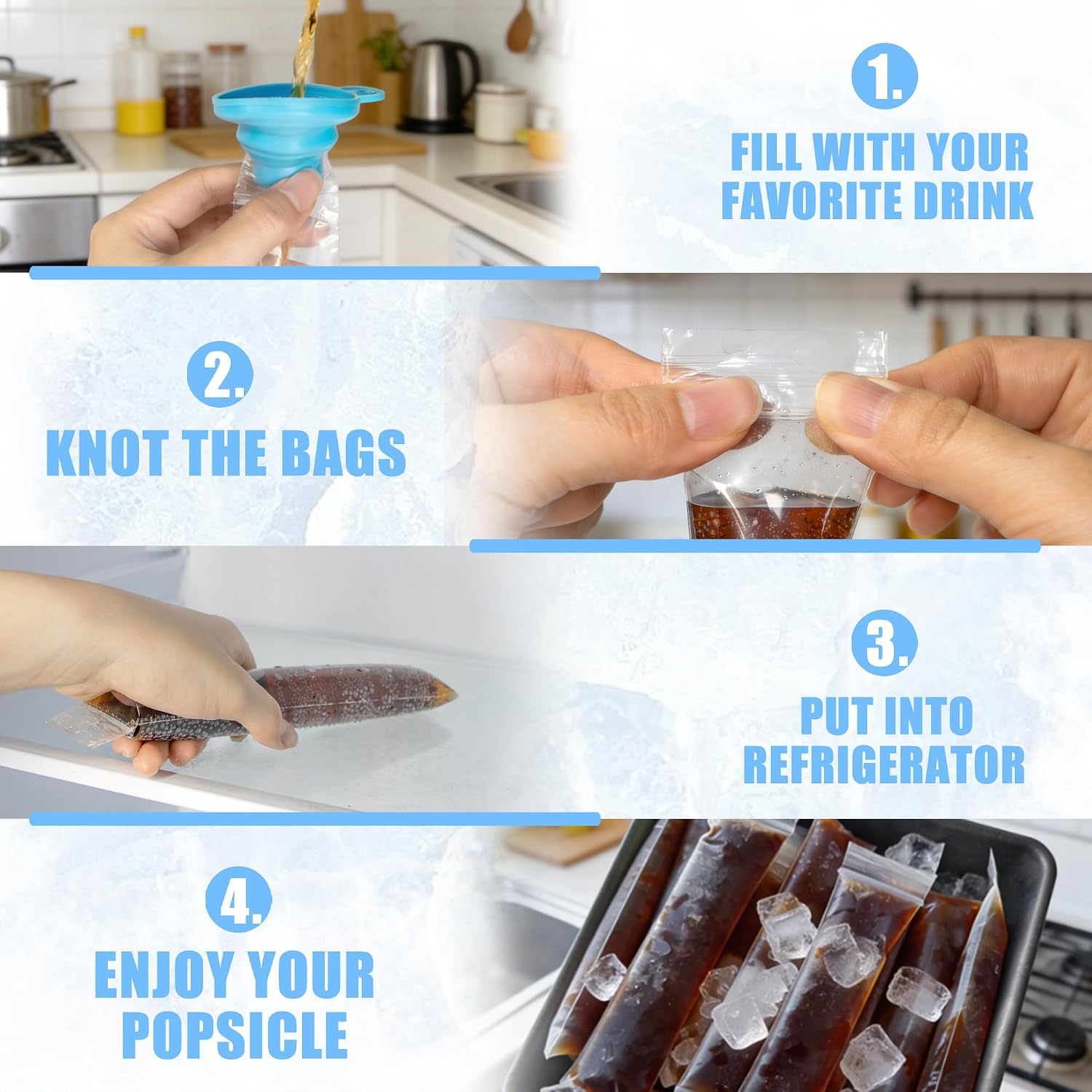 100 Pack Ice Pop Bags with Funnel