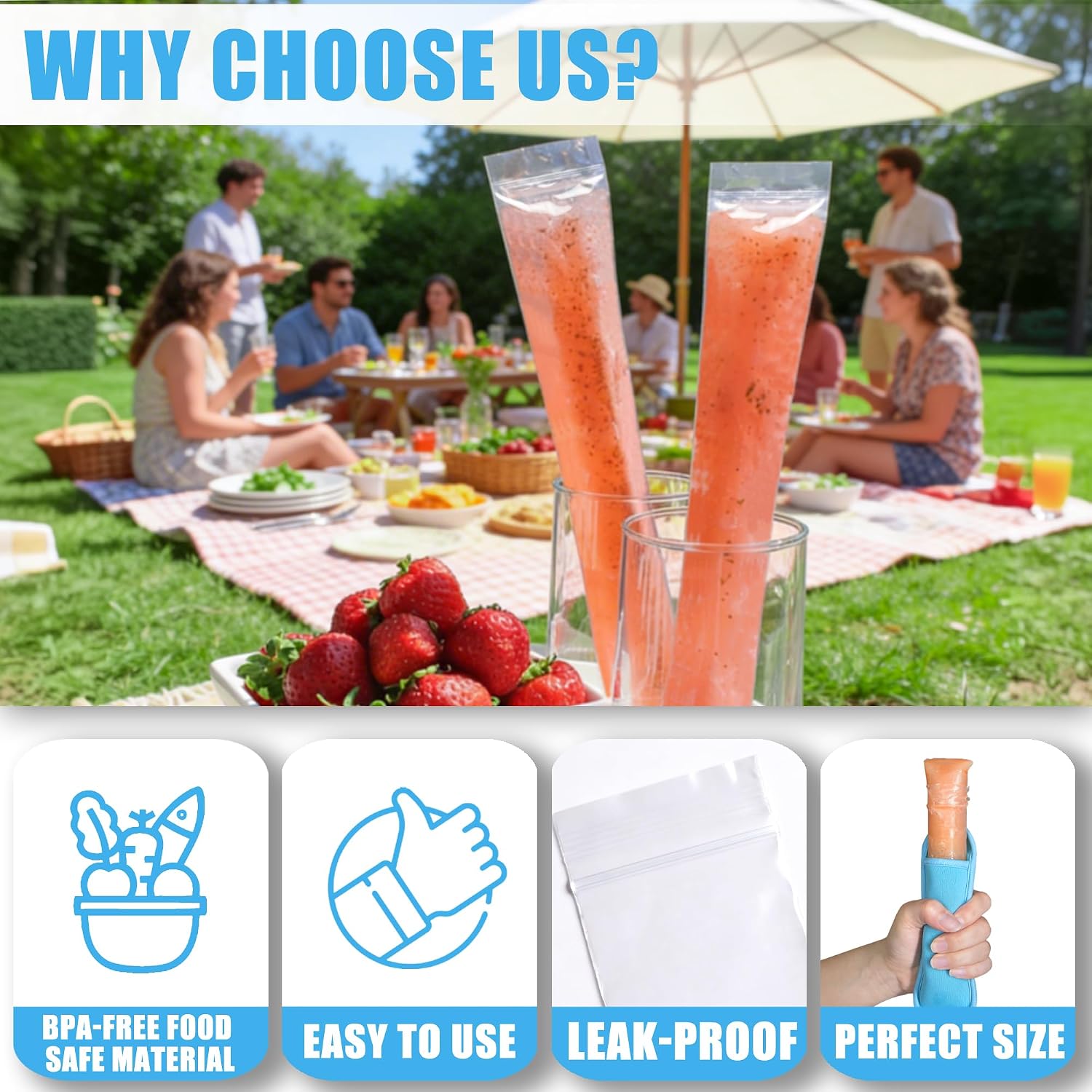 100 Pack Ice Pop Bags with Funnel
