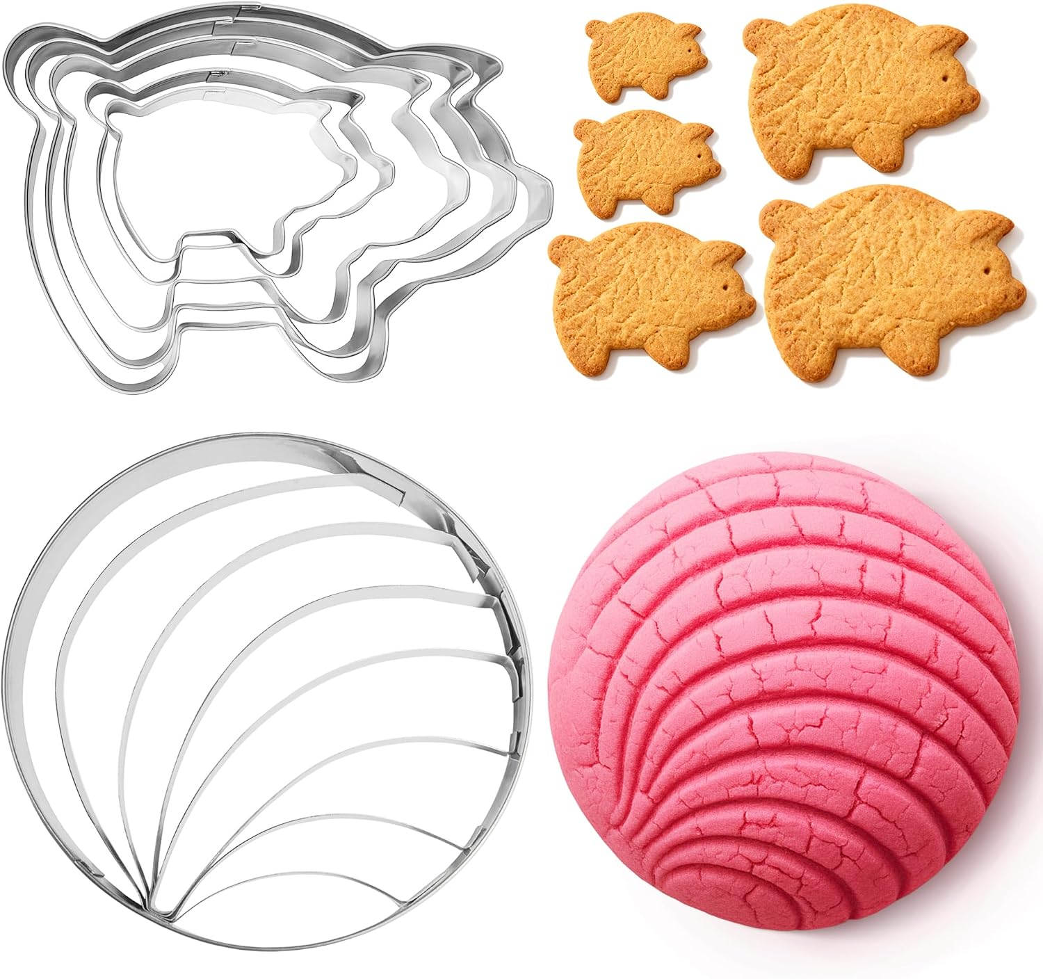 Mexican Concha Bread Cutter and 5Pcs Marranito Pig Cookie Cutters Set
